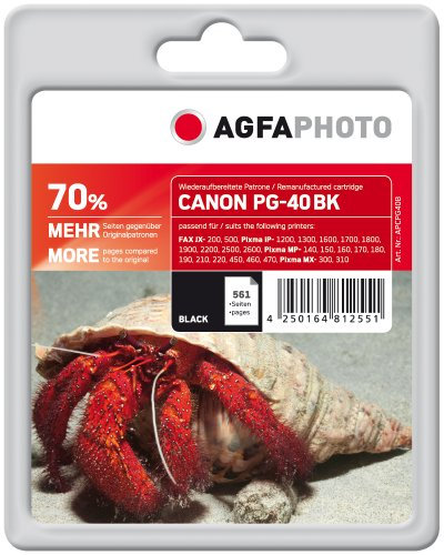 AgfaPhoto Tintenpatrone schwarz Stück kompatibel zu PG-40 geeignet für Pixma ip2200, 13.5 x 10.8 x 4