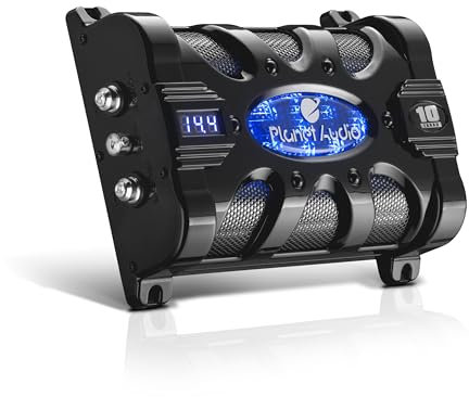 Planet Audio PC10F Car Capacitor - 10 Farad, Energy Storage, Enhance Bass From Stereo, Warning Tones, LED Voltage Meter