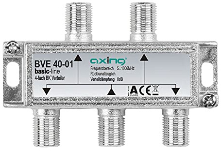 Axing BVE 40-01 4-Fach BK-Verteiler (5-1000 MHz) für Kabelfernsehen und DVB-T2 HD, F-Anschlüsse