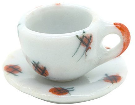 MyTinyWorld 3 x Dolls House Miniature Red Spot Design Ceramic Teacup and Saucers