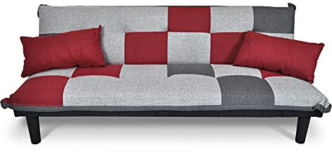 SAMIRA Divano Letto clic clac in Tessuto Grigio Scuro - Rosso - Grigio Chiaro - Divanetto MOD. Russell