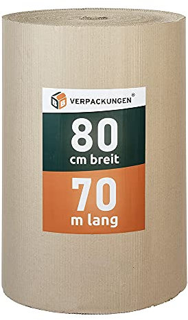 BB-Verpackungen 1x Rollenwellpappe 0,8 x 70 m Fläche 560m² (1 Rolle) - hochwertige Wellpappe Rolle für Versand und Lagerung, umweltfreundlich und recyelbar