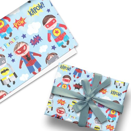 Glick Luxus Flat Wrap, One Sheet Super Hero Pop Comic Geschenkpapier, perfekt für Geburtstage, 50 x 70 cm wenn geöffnet, ein Blatt, blau