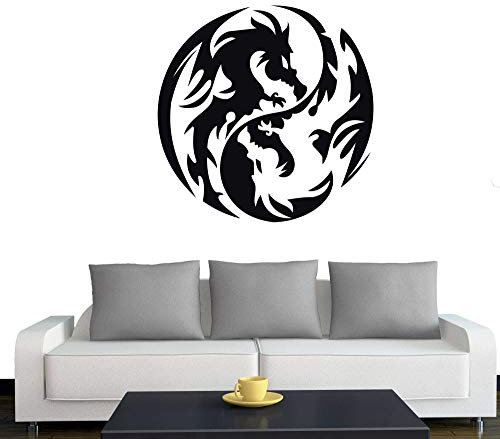 A432 Wandtattoo Yin Yang Drache 60cm x 60cm schwarz (erh. in 40 Farben und 2 Größen)