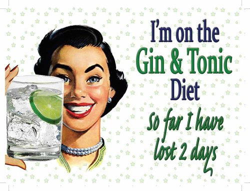 Empire Interactive Sheet Metal Sign with Comical 'Gin and Tonic Diet' Design in Vintage/Retro Look 20 x 15 cm