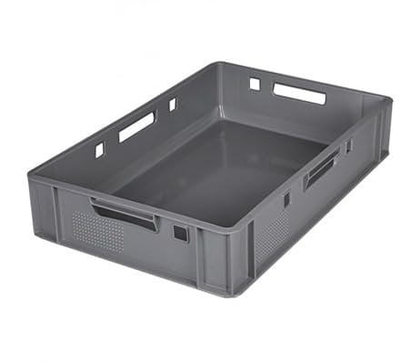 BURI 5 Stück Eurobox 60x40x12,5cm made in Germany grau E1 Lagerkiste lebensmittelecht Stapelboxen E1 stapelbare Aufbewahrungsboxen flach Boxen Aufbewahrung Sortierbox Box stapelbar Ordnungsboxen