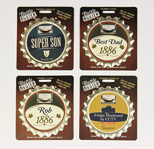 Bottle Buster Beer Opener Fridge Magnet Cap Coaster - Mens stocking filler (Dylan)