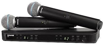 Micrófono inalámbrico Shure BLX288/B58 UHF - Adecuado para iglesias, karaoke y voces - Batería de 14 horas, alcance de 100m - Incluye (2) micrófonos BETA 58A, receptor de doble canal - Banda T11