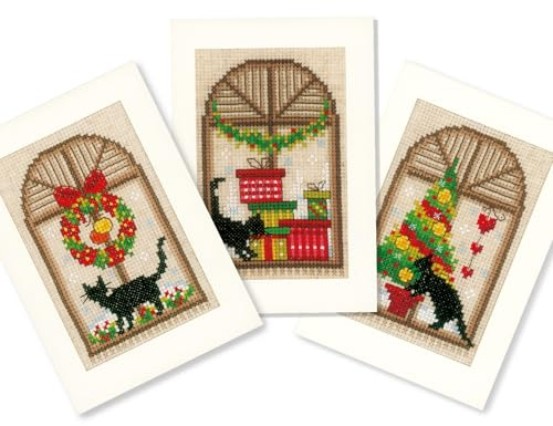 Vervaco Lesezeichen Kreuzstich Stickpackungen Gezählter Kreuzstich Weihnachtsfreude 3er DIY Postkarten Set Erwachsene Sticken Bastelset ca. 10,5 x 15 cm Stickset für Anfänger Kreatives Geschenk
