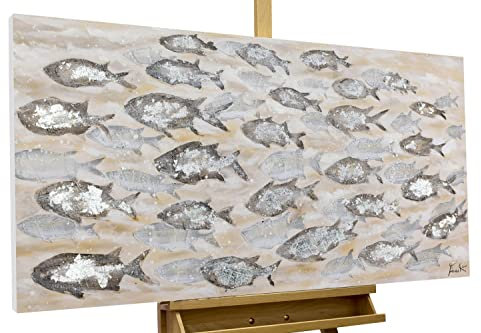 KunstLoft Leinwandbild | 100% HANDGEMALT | 120x60cm | Gemälde 'Standing Strong' | Fische & Meerestiere | Grau Beige | Wandbild Wohnzimmer