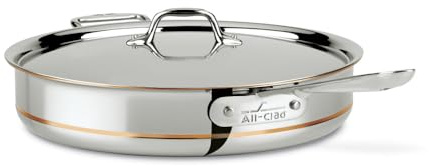 All-Clad 6406 SS Kupferkern 5-lagig verklebt spülmaschinengeeignet Sautepfanne mit Deckel / Kochgeschirr 6 Viertel Silber