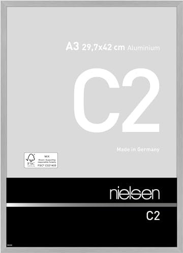 nielsen Bilderrahmen, 29,7 x 42 cm (A3), Aluminium, Silber matt, Posterrahmen zum Aufhängen im Hoch- & Querformat, Echtglas, C2