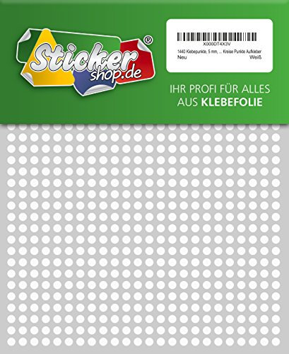 1440 Klebepunkte, 5 mm, weiß, aus PVC Folie, wetterfest, Markierungspunkte Kreise Punkte Aufkleber