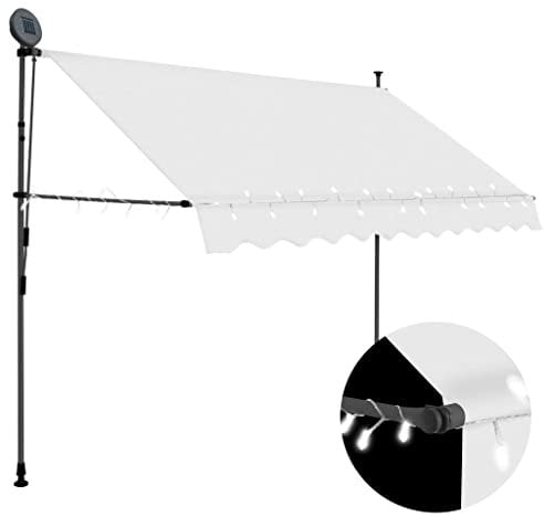 Klemmmarkise mit Handkurbel Balkonmarkise ohne Bohren Einziehbare Markise UV-beständig & höhenverstellbar, Balkonmarkise, Sonnenschutz wasserdich, mit LED 300 cm Creme