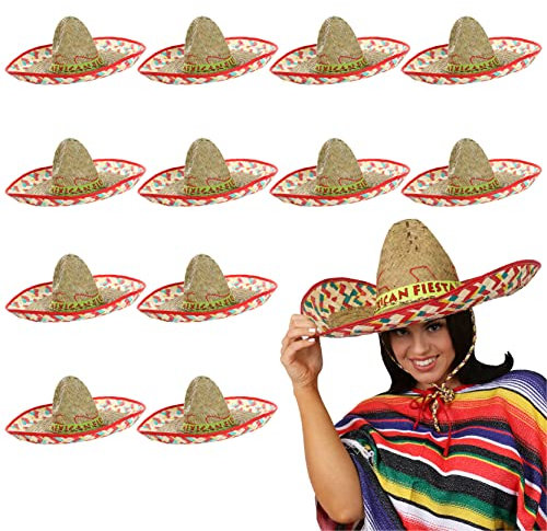 Lot de 12 chapeaux de paille mexicains rouges pour homme et femme
