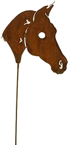 Gartendekoshop24 – Gartendeko Roststab „Pferd“. Roststecker, Pferdestecker 170 cm, für draußen. Pferdemotiv Geschenk aus Eisen, Edelrost Stab. Rost Gartenstecker Pferdekopf für Pferdeliebhaber.