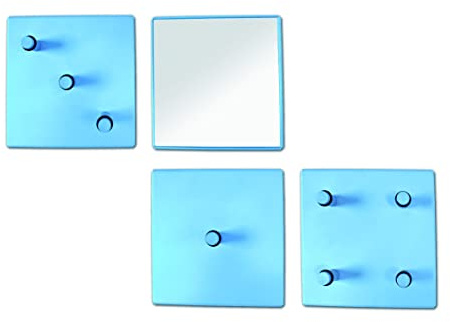HAKU Garderobenset blau, Metall, Spiegel - Maße: B 15 cm x H 15 cm x T 6 cm, Style: Modern