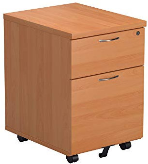 Office Hippo Heavy Duty 2 Drawer (1 for Filing) Mobile Pedestal Filing Cabinet, File Cabinet, Office Cabinet with Anti-Tilt Mechanism & Lockable Office Storage, 5 Year Wty - Beech