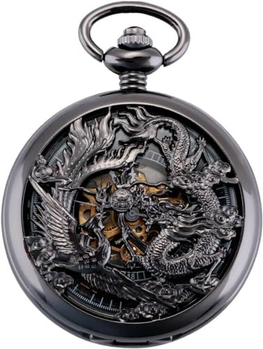 Smart. DEAL Antik Hälfte Hunter Hand Wind Skelett mechanische schwarz Phoenix und Dragon Herren Taschenuhr