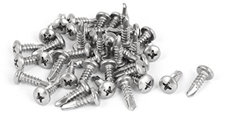 sourcing map 40 Stück M4.8 x 16mm Pfanne Kopf Selbstbohrende Schrauben | Gewinde 410 Edelstahl