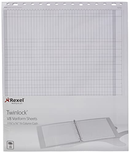 Rexel Twinlock Variform Multi-Ring Binder V8 Cash Refill Sheets 14 Columns , White (Pack of 75)