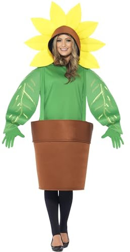 Smiffys Sonnenblumenkostüm, Top mit Kapuze, Blumentopf und Handschuhe