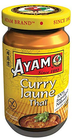 AYAM™ Pâte de Curry Jaune | 100% Ingrédients Naturels | Saveurs Authentiques | Facile à Cuisiner | Curry Thaï | Alimentation Saine | Sans Gluten | Sans Lactose | Sans Conservateurs - 100g - Lot de 4