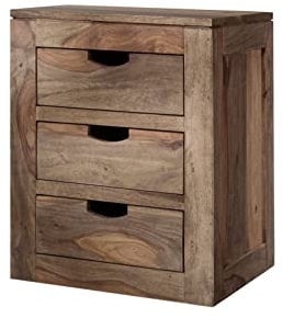 Massivmoebel24.de | Nature Grey massiver Rollcontainer #714 - Grau, geölt | aus Sheesham-Holz | 3 Schubladen - rollbar | 45x40x60cm | Schreibtisch-Schrank Container Beistellschrank