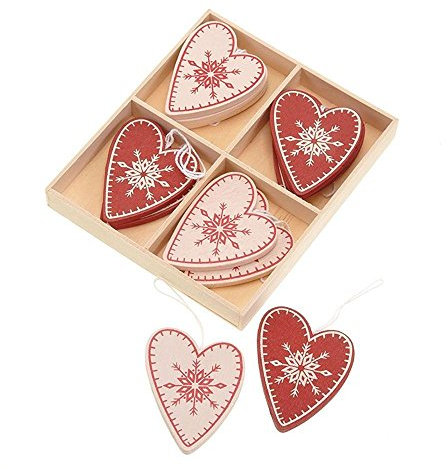 Nordic Wooden Heart Christmas Tree Decorations x 12