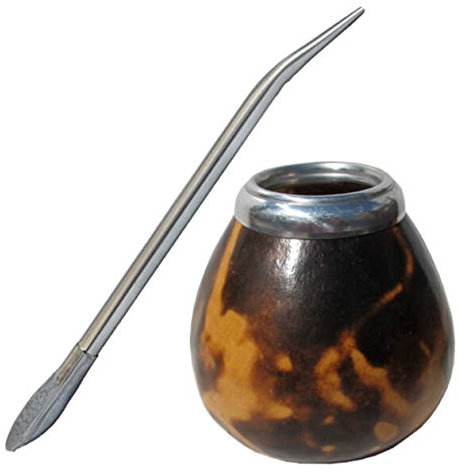 Gaucho Bruno Dark Natural Gourd with Fire Splash and Bombilla Set for Yerba Mate
