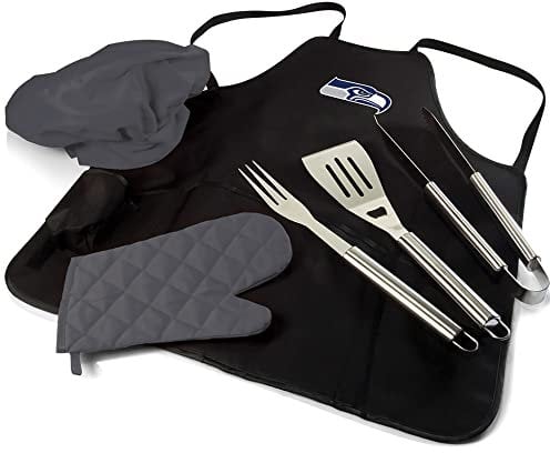 PICNIC TIME Unisex-Erwachsene NFL BBQ Apron Tote Pro Grill Set Grillschürze, Tragetasche, schwarz, Einheitsgröße