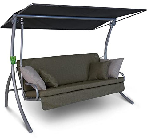 Angerer Hollywoodschaukel Drift Smart – Schaukel zum Sitzen, Liegen & Entspannen, inkl. Bett-Funktion, einfache Montage, Made in Germany, hochwertiger Stoff, Olive
