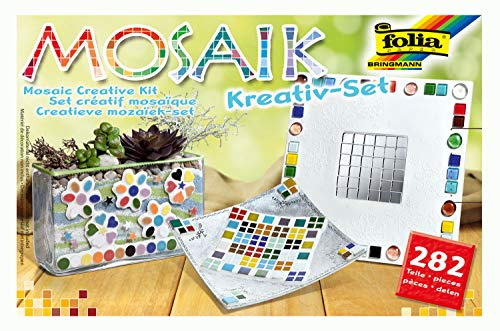 folia 575720 - Mosaik Kreativ Set, 282 Teile, mit Bastelanleitung für 3 verschiedene Objekte