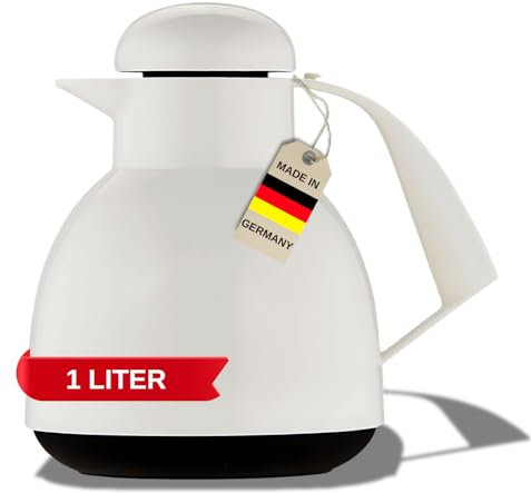 Helios Day Bouteille isotherme blanche 1 l 6 h - Garde les boissons chaudes et froides - Avec porte-sachet de thé - Nettoyage facile - Convient pour le thé et le café