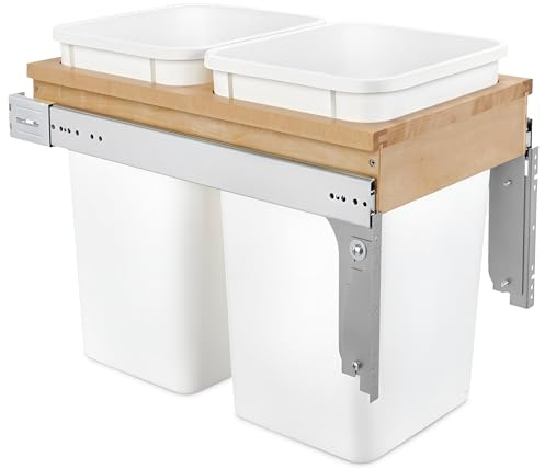 Rev-A-Shelf Top Mount Double Pullout Under Cabinet 27 Quart Kitchen Trash Cans with 150 Pound Rated Full-Extension Slides, 4WCTM-15DM2