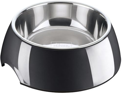 HUNTER Melamin-Napf, Futternapf, Trinknapf für Hunde und Katzen, herausnehmbarer Edelstahlnapf, 700 ml, schwarz