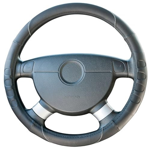 WALSER Lenkradhülle Darkness, Lenkradbezug, Lenkradschoner, Lenkradüberzug im Racing-Look, Lenkradschutz, Lenkradabdeckung schwarz