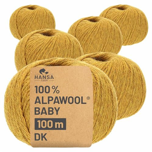 HANSA-FARM | 100% Baby Alpakawolle in 50+ Farben (kratzfrei) - 300g Set (6 x 50g) - weiche Alpaka Wolle zum Stricken & Häkeln in 6 Garnstärken by Hansa-Farm - Senfgelb Heather (Gelb)