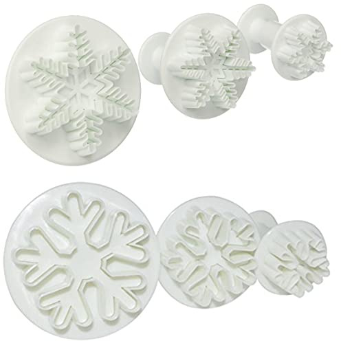 Snowflake Cookie Cutter, 6PCS Snowflake Fondant Cutters Decorating Mold Embossing Tool Christmas Cookie Cutters Snowflakes Plunger Cake Cutter