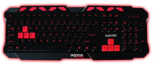 Approx appKUBIC USB QWERTY Negro, Rojo - Teclado (Estándar, Alámbrico, USB, QWERTY, Negro, Rojo)