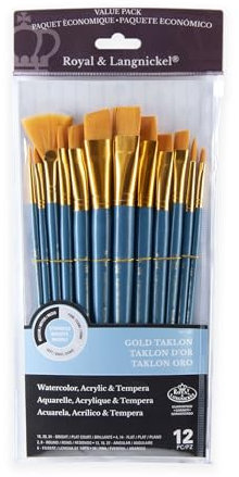 Royal and Langnickel RSET-9307 Taklon Variety Brush Set - Medium Gold (Pack of 12)