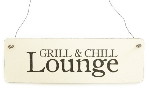 Interluxe Shabby Vintage Schild Türschild Grill & CHILL Lounge Dekoschild Holzschild Garten Terrasse