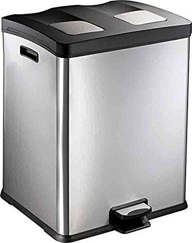 Chabrias Ltd 60L Stainless Steel Double Compartment Kitchen Pedal Recycling Twin Bin