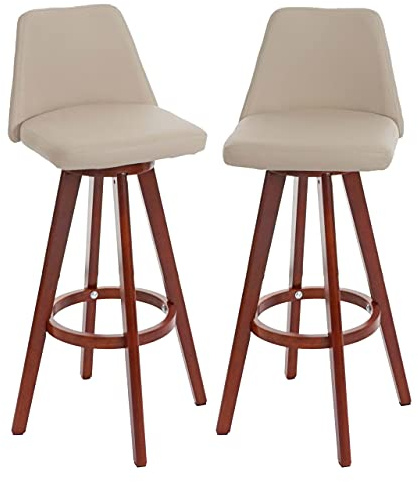 Mendler 2er-Set Barhocker HWC-C43, Barstuhl Tresenhocker, Holz Kunstleder drehbar MVG-Zertifiziert - Creme