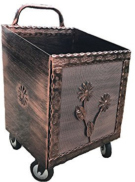 CASAMANIASHOPPING Carrello Porta Legna Ferro BATTUTO Nero/Rame con Ruote CM 52X47X84H