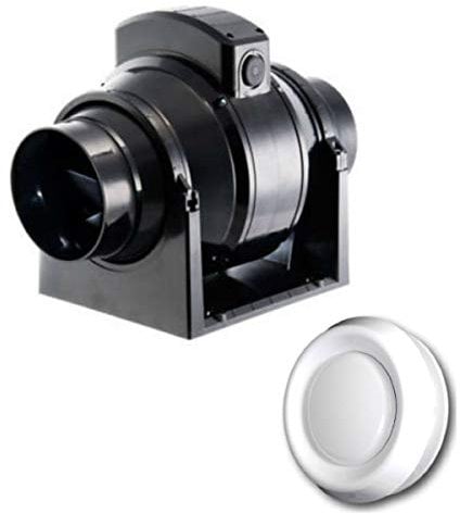 Manrose MF100T in-Line Extractor Fan with Timer 100mm/4 + Adjustable Air Valve Intake Grille