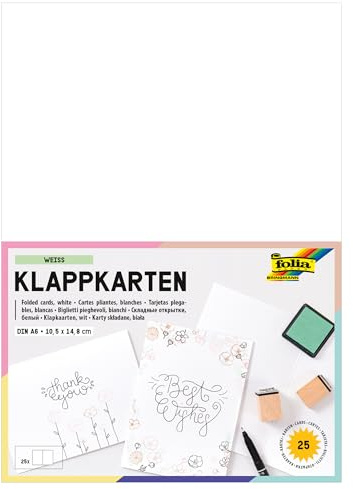 folia 8759 - Briefkarten DIN A6, weiß, doppelt hoch 25 Stück - Doppelkarten zum kreativen Gestalten von Einladungen, Glückwunschkarten