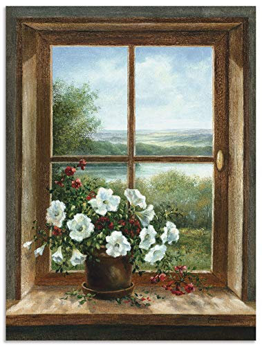 ARTland Wanddeko Wandbild Alu Verbundplatte für Innen & Outdoor Bild Fensterblick Blumen Fenster Landschaft Natur Stillleben Botanik Kunst T5ZB