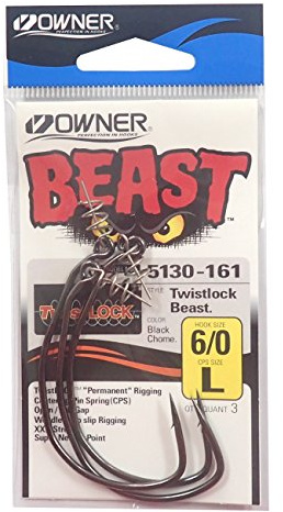 Owner BC Beast Twistlock 5130 Wide Gap Hook with Screw Spiral for Rubber Fish and Jigs, Offset Hooks with Spiral, Jig Hook