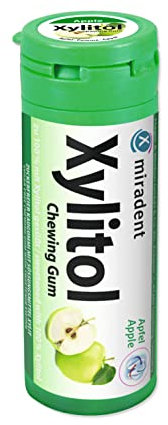 miradent Xylitol Zahnpflegekaugummi Apfel Dose 30 Stück (1 x 30 g) | fruchtiger Geschmack | zuckerfrei | vegan | kariespräventiv | für unterwegs